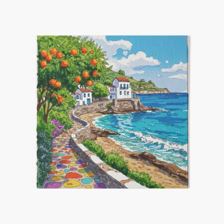 Idyllic Mediterranean Coastal Scene - Orange Tree Paradise Art Board Print