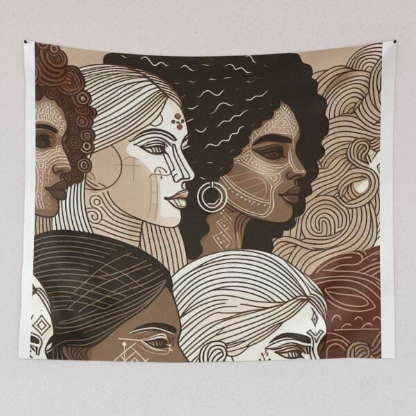 Item preview, Abstract Female Faces – AI Artwork with Bold Lines and Diverse Skin Tones for Empowering Women's Clothing and Accessories designed and sold by knalpot-design.