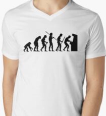 Human Evolution Until Arcade Games T Shirt, Geeky Design Men's V-Neck T-Shirt