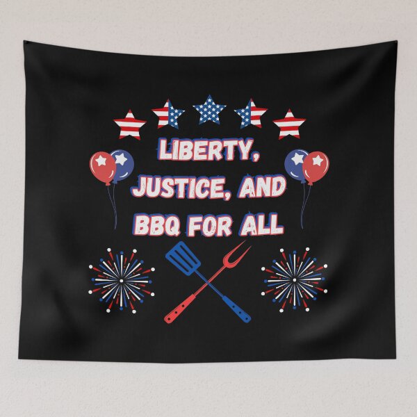 Item preview, Liberty, justice, and BBQ for all - balloons, stars, fireworks, and barbecue cutlery designed and sold by PHRASEandSTYLE.