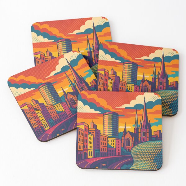 Item preview, Colorful Retro Pop Art of Birmingham | Digital Cityscape in Vintage Tones | Urban Skyline with 80s Vibes | Vibrant Birmingham Artwork | Bold and Nostalgic City Illustration designed and sold by PaintedPixels01.