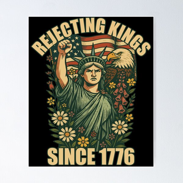Aperçu de l'œuvre Statue de la Liberté anti-Trump rejetant les rois 1776 Digitale Marguerite Tulipe Fleurs Pygargue à tête blanche Résister créée et vendue par wtfbba.