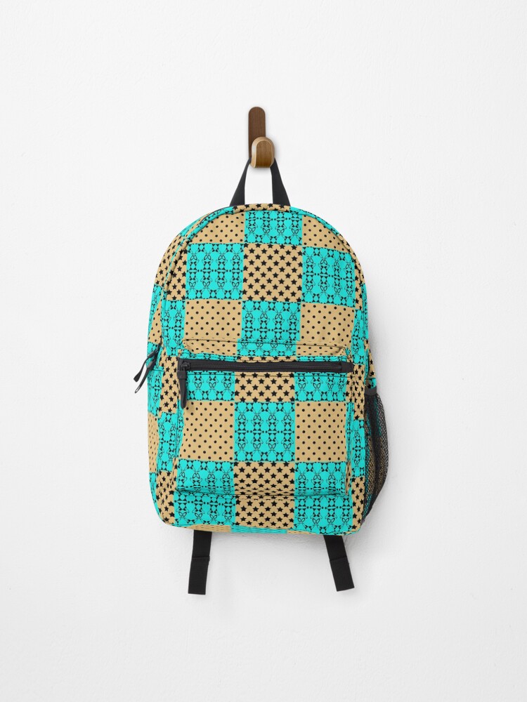 Thumbnail 1 of 3, Backpack, Beige turquoise patchwork pattern designed and sold by fuzzyfox.