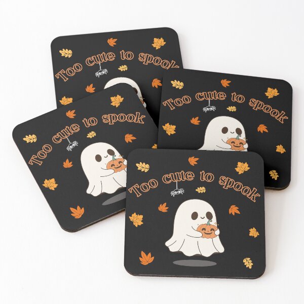 Item preview, Too cute to spook - ghost with pumpkin and autumn leaves designed and sold by PHRASEandSTYLE.
