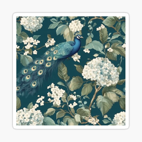 Item preview, Peacocks and Hydrangeas in Blues, Greens and White (Seamless Pattern) designed and sold by dawnleblanc55.