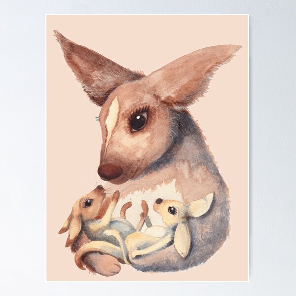 Item preview, Kangaroo Mother watercolor love cute nursery bedroom designed and sold by kat.olive.