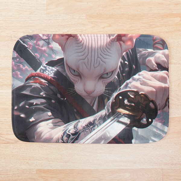 Item preview, Gato esfinge guerrero samurái con katana entre flores de cerezo designed and sold by Diezmofari.