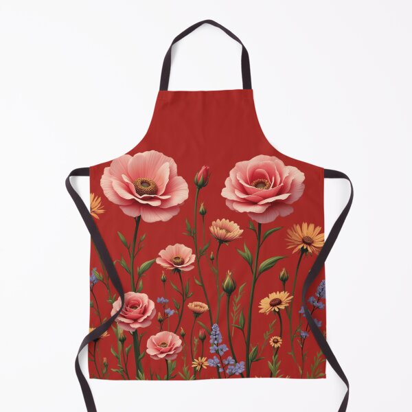 Item preview, Wildflowers And 3 Pink Roses in Center #2 - Candy Apple Red Background #5015CRD designed and sold by Wildflower Rose.