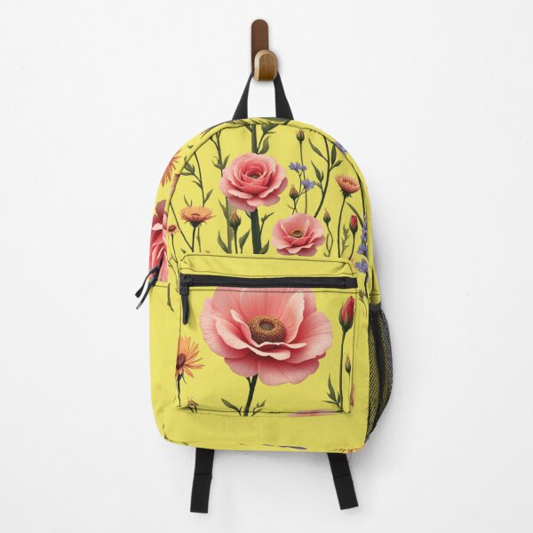 Item preview, Wildflowers And 3 Pink Roses in Center #2 - Lemon Yellow Background #5015LY designed and sold by Wildflower Rose.