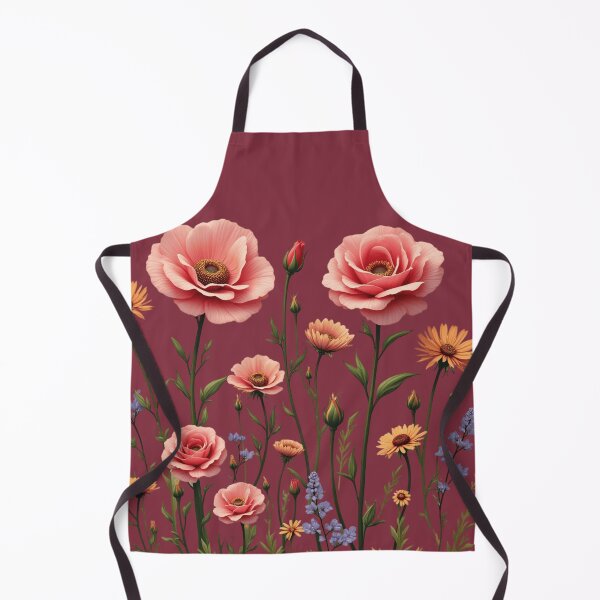 Item preview, Wildflowers And 3 Pink Roses in Center #2 - Deep Burgundy Background #5015DBD designed and sold by Wildflower Rose.