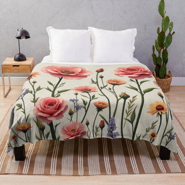 Item preview, Wildflowers And 3 Pink Roses in Center #2 - Ivory Cream Background #5015ICR designed and sold by Wildflower Rose.