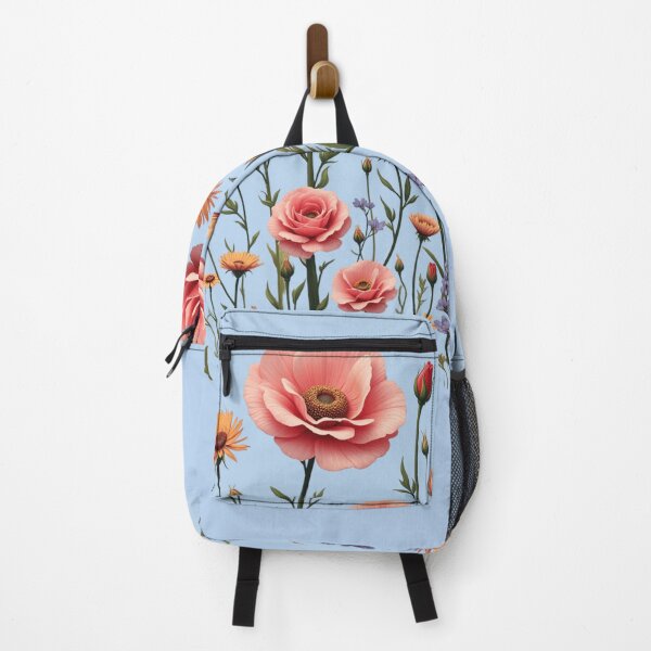 Item preview, Wildflowers And 3 Pink Roses in Center #2 - Powder Blue Background #5015PBL designed and sold by Wildflower Rose.