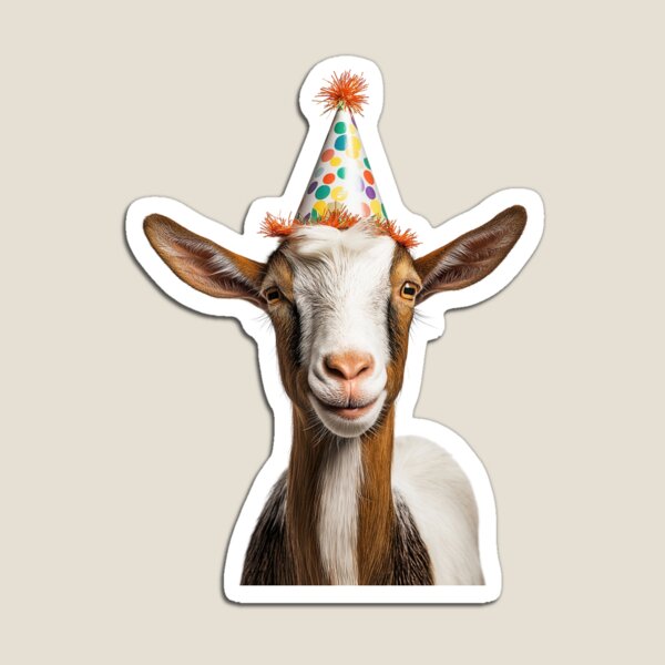 Vista previa del artículo con la obra «Cabra divertida con sombrero de fiesta de cumpleaños», diseñado y vendido por LazyOwlStore.