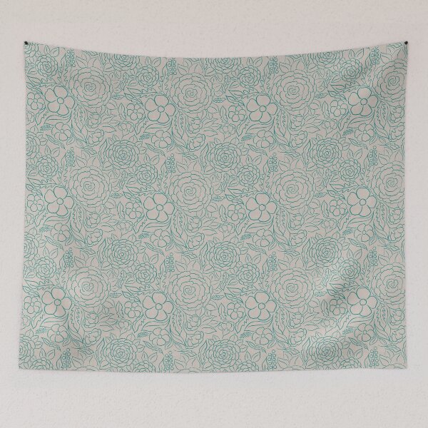 Item preview, Seamless Hand-Drawn Greenish Blue Floral Line Pattern designed and sold by DColourMuse.