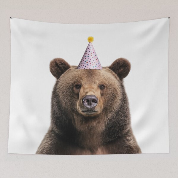 Item preview, Funny Grizzly bear Wearing Birthday Party Hat designed and sold by LazyOwlStore.