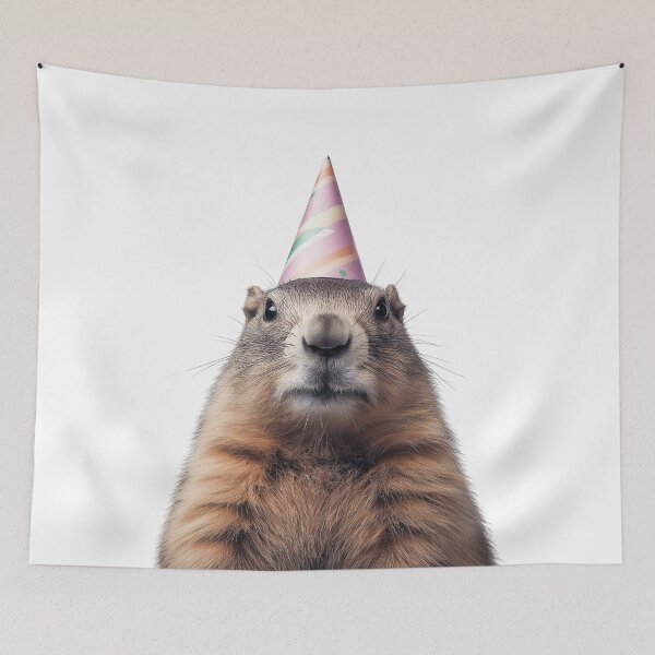 Item preview, Funny Groundhog Wearing Birthday Party Hat designed and sold by LazyOwlStore.