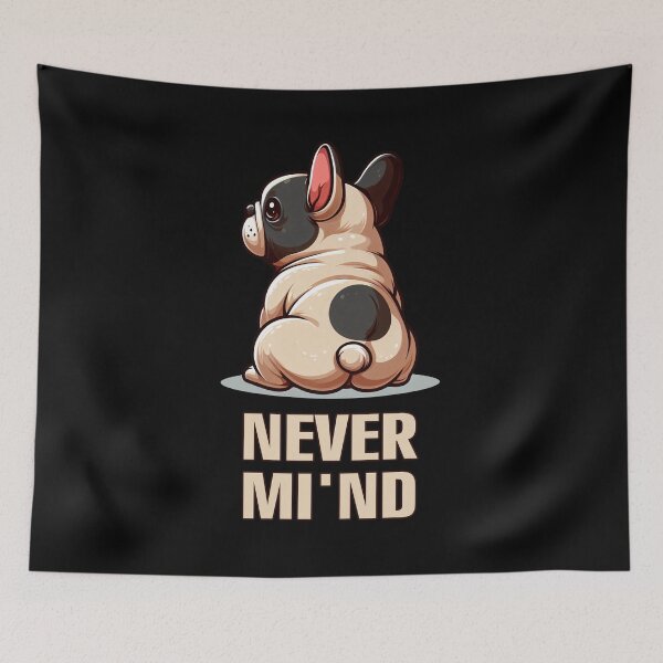 Item preview, never mind - Playful cartoon back view of a French Bulldog sitting down, with bold lines, simplified features, and isolated backdrop designed and sold by All-Of-Art.