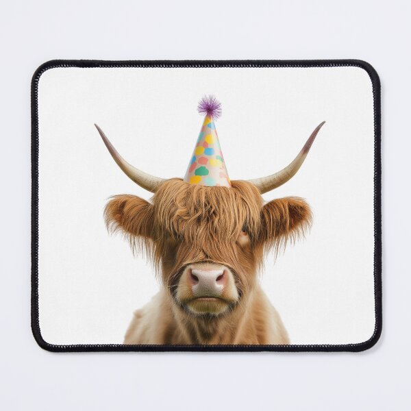 Item preview, Funny Highland Cow Wearing Birthday Party Hat designed and sold by LazyOwlStore.