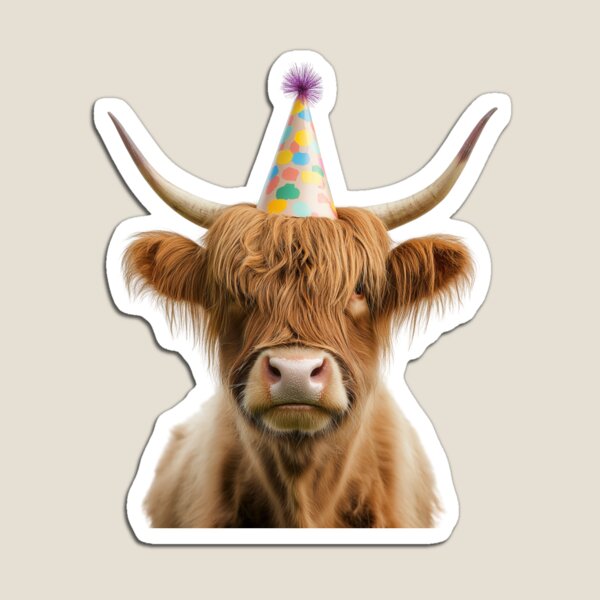 Item preview, Funny Highland Cow Wearing Birthday Party Hat designed and sold by LazyOwlStore.