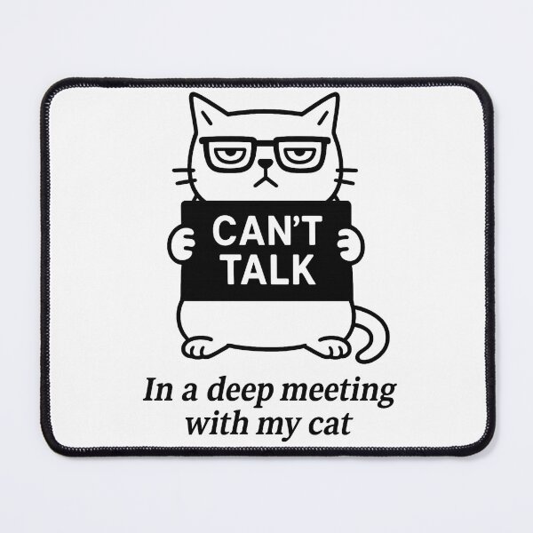 Item preview, Can't talk. In a deep meeting with my cat! – Funny Zipper Pouch for Cat Lovers – Minimalist Work Vibe designed and sold by JustMeditateIt.