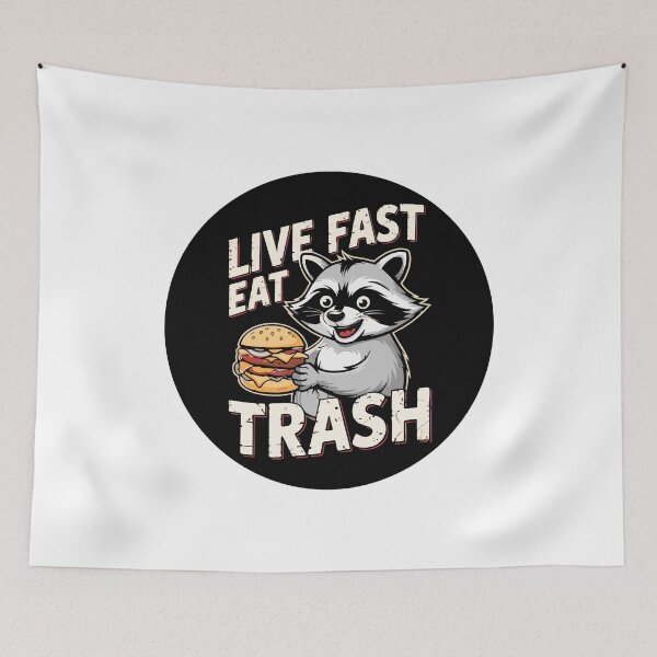 Item preview, Live Fast Eat Trash Funny Raccoon Burger Cartoon for Junk Food Lovers designed and sold by w1ckerman.