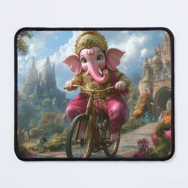 Item preview, Elephant-headed deity joyously cycling through fantasy designed and sold by Artessie.
