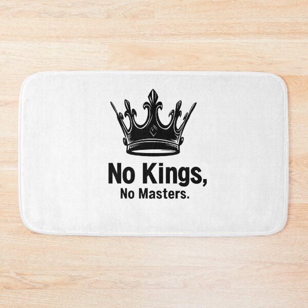 Item preview, Minimalist black and white graphic with a crossed-out crown and bold rebellious text reading No Kings, No Masters in strong lettering designed and sold by ArtPetrenko90.