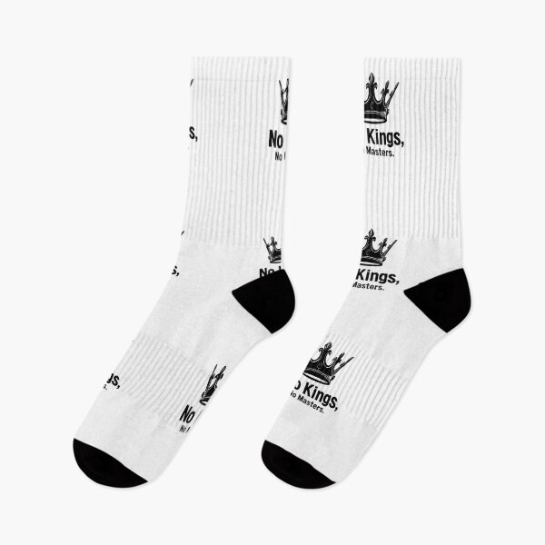 Item preview, Minimalist black and white graphic with a crossed-out crown and bold rebellious text reading No Kings, No Masters in strong lettering designed and sold by ArtPetrenko90.