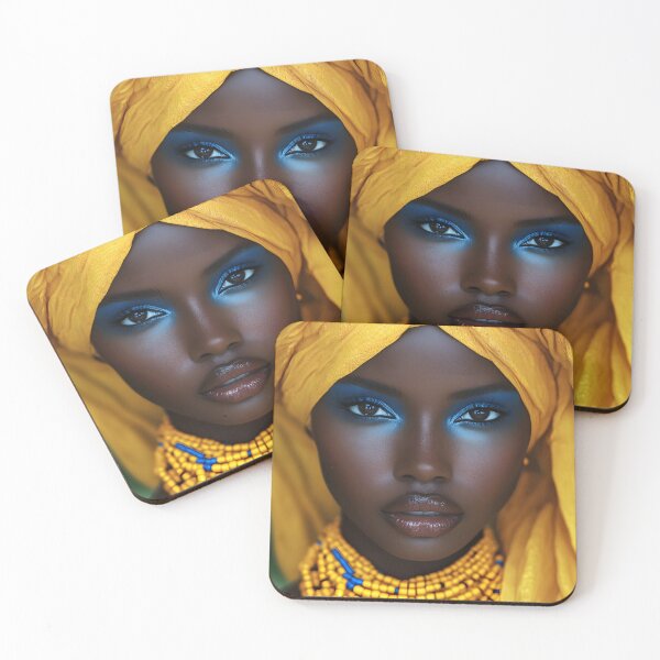 Item preview, Vibrant portrait with yellow turban and blue makeup designed and sold by Artessie.
