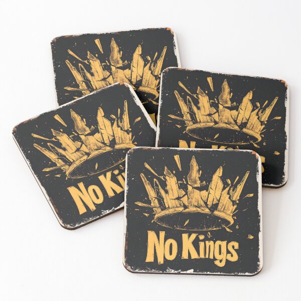 Item preview, Punk-inspired illustration of a shattered golden crown with bold distressed lettering reading No Kings, in a gritty grunge style design designed and sold by ArtPetrenko90.