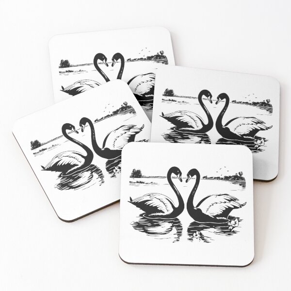 Item preview, Swan Couple Swamp Lake Two Waterfowl Goose Heart Romance designed and sold by inkoutninja.