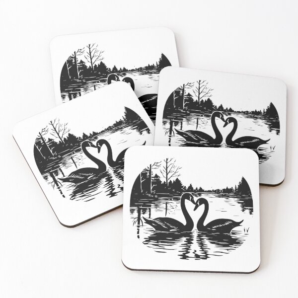 Item preview, Swan Couple Swamp Lake Two Waterfowl Goose Heart Romance designed and sold by inkoutninja.