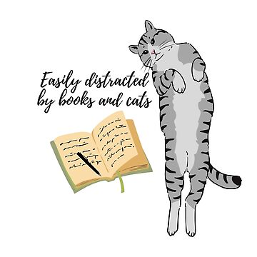 Aperçu de l'œuvre Facilement distrait par les chats et les livres - Un amoureux des livres mignon distrait par les chats de Playful Strokes