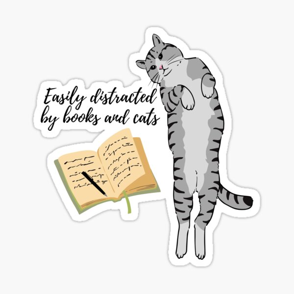 Aperçu de l'œuvre Facilement distrait par les chats et les livres - Un amoureux des livres mignon distrait par les chats créée et vendue par Playful Strokes.