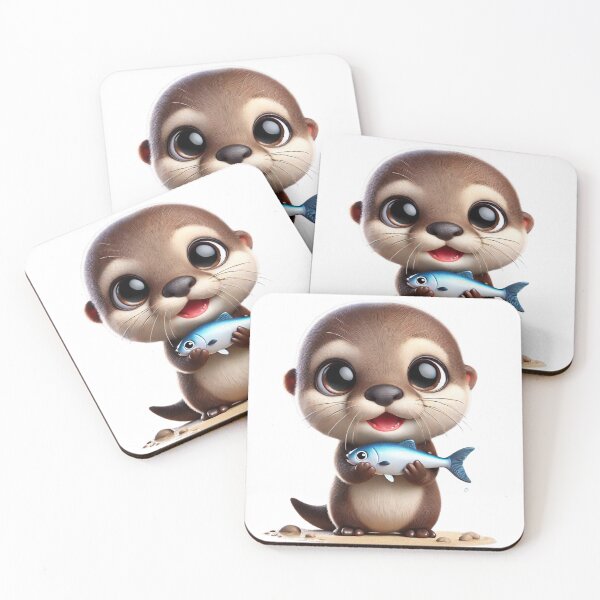 Item preview, Baby Otter with Goldfish – Kawaii Drawing of Adorable Aquatic Animal designed and sold by FusiTink.