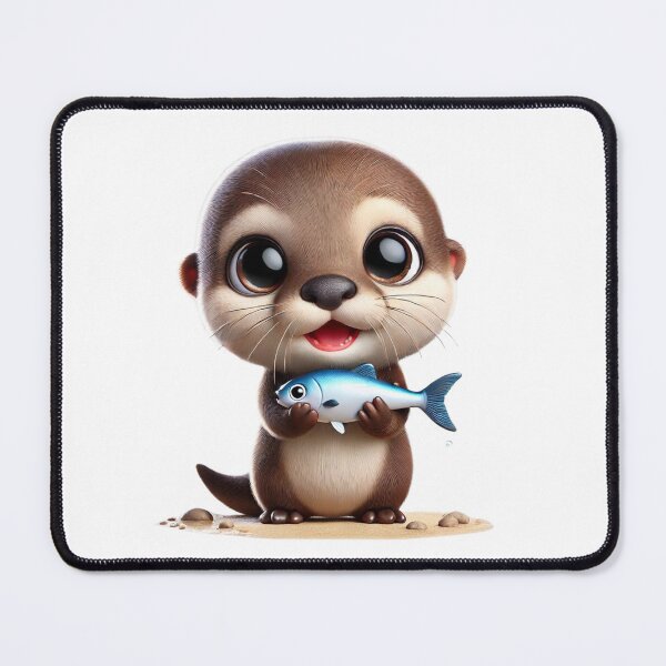 Item preview, Baby Otter with Goldfish – Kawaii Drawing of Adorable Aquatic Animal designed and sold by FusiTink.