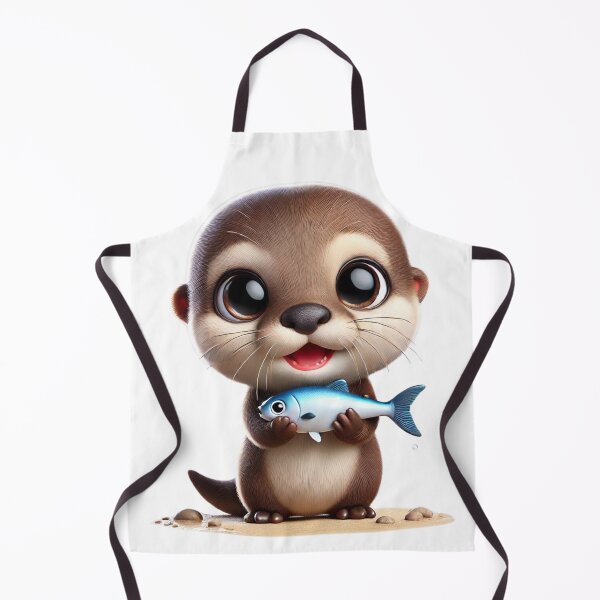Item preview, Baby Otter with Goldfish – Kawaii Drawing of Adorable Aquatic Animal designed and sold by FusiTink.