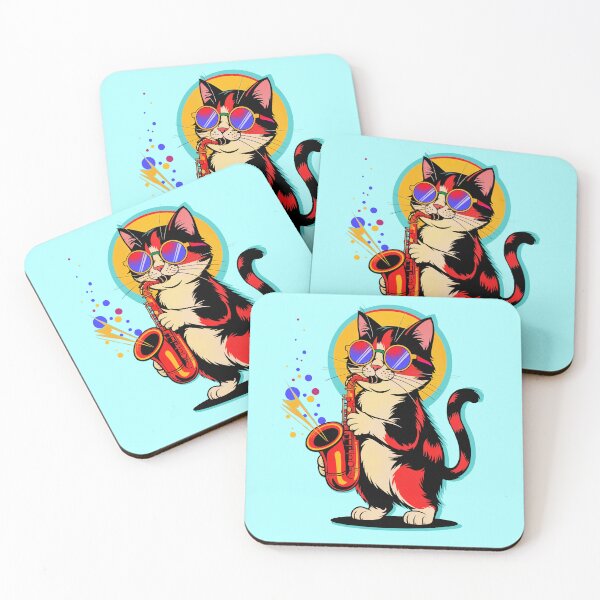 Item preview, Jazz Cat with Saxophone – Neon Retro Music Vibes designed and sold by Sepinik.