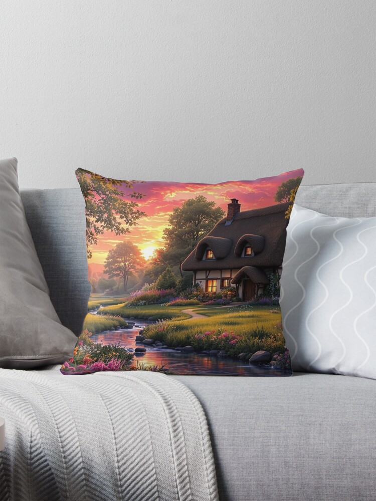 Thumbnail 1 of 4, Pillow, Thatched Cottage designed and sold by LenCarol.
