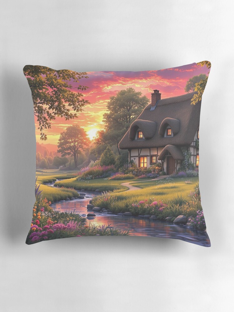 Thumbnail 3 of 4, Pillow, Thatched Cottage designed and sold by LenCarol.