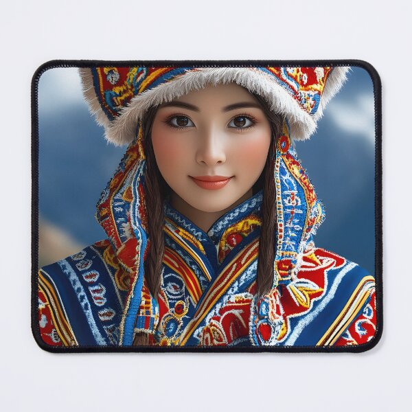 Item preview, Woman with a colorful traditional attire with mountain backdrop. designed and sold by Artessie.