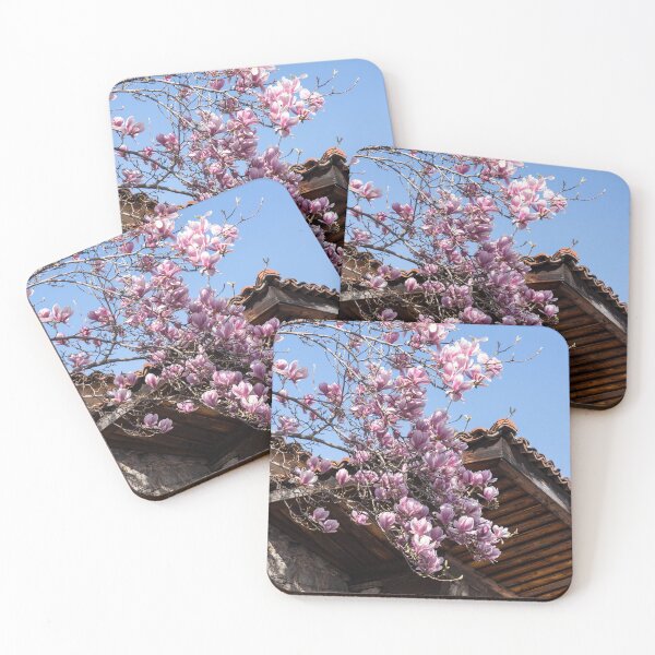 Item preview, Bold Pink Magnolia Blooms and Traditional Stone Building designed and sold by Georgia Mizuleva.