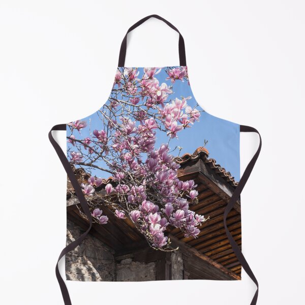 Item preview, Bold Pink Magnolia Blooms and Traditional Stone Building designed and sold by Georgia Mizuleva.