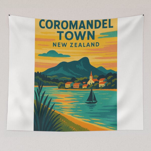 Item preview, Coromandel Town New Zealand Sunset with Church and Bay designed and sold by Places On Earth.