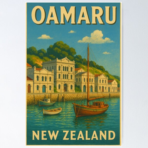 Item preview, Historic Harbour Buildings in Oamaru New Zealand with Boats designed and sold by Places On Earth.