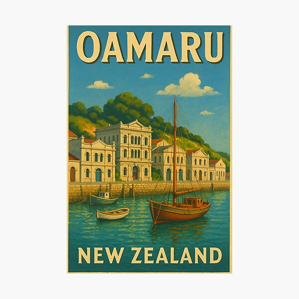 Item preview, Historic Harbour Buildings in Oamaru New Zealand with Boats designed and sold by Places On Earth.
