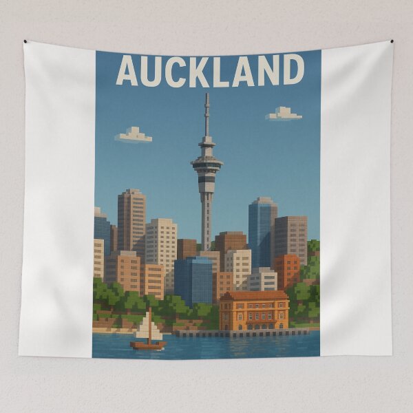 Item preview, Sky Tower and Ferry Building in Auckland New Zealand designed and sold by Places On Earth.