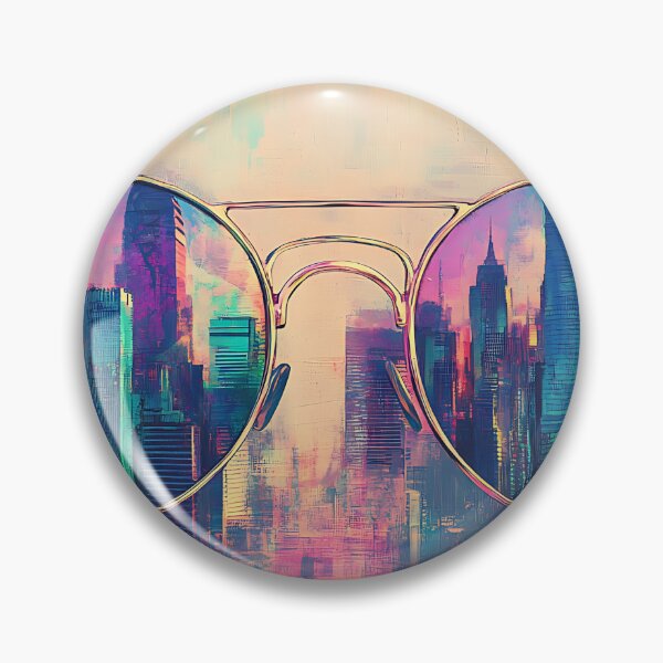 Item preview, Retrowave Art: Neon City Skyline in Mirrored Shades designed and sold by bapupa.