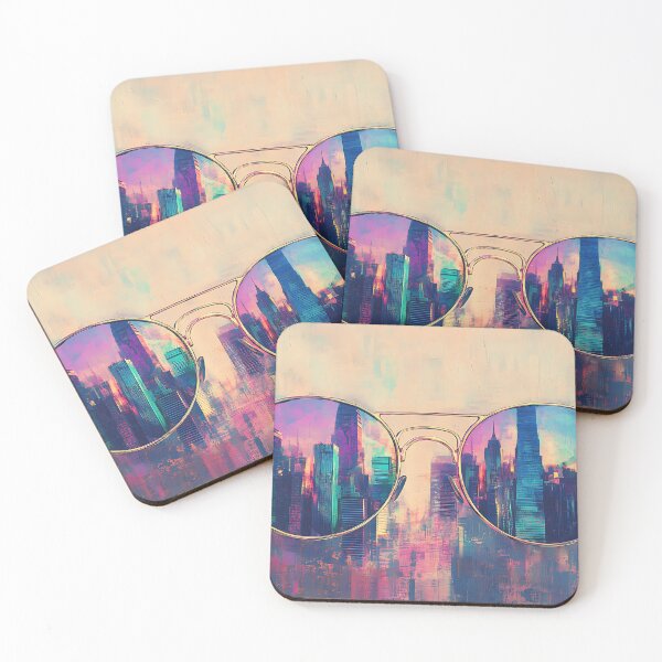 Item preview, Retrowave Art: Neon City Skyline in Mirrored Shades designed and sold by bapupa.