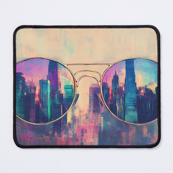 Item preview, Retrowave Art: Neon City Skyline in Mirrored Shades designed and sold by bapupa.